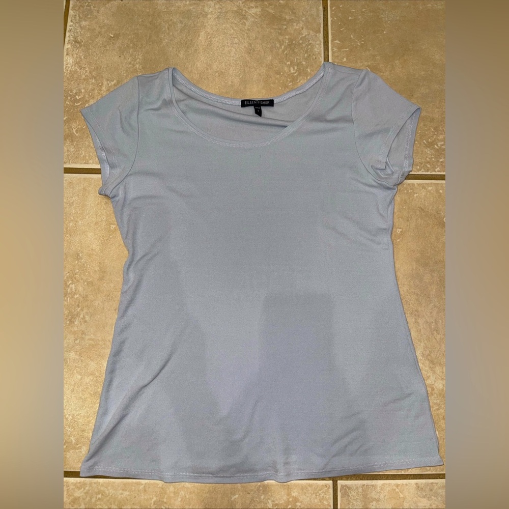 Eileen Fisher 100% Silk Light Blue Blouse Size S